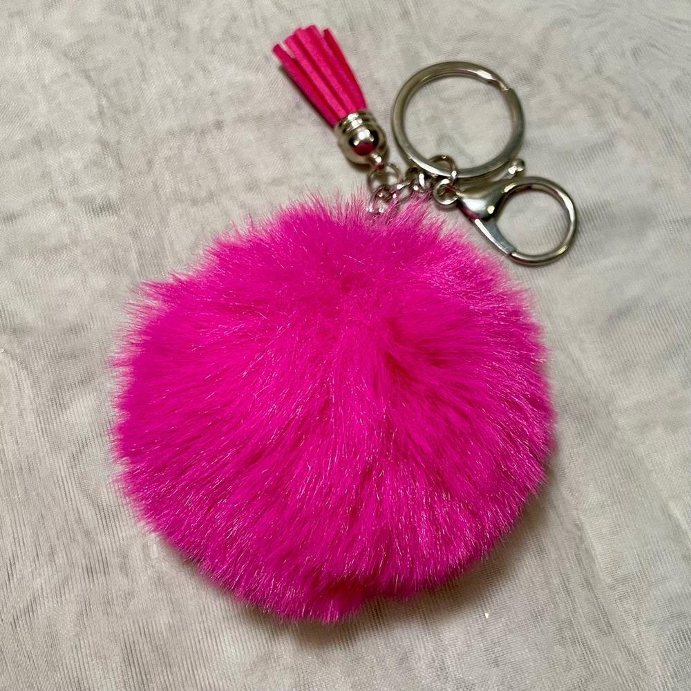 Bag Charm/Key Chain - Fuzzy Hot Pink Pom Pom with Tassel, NWOT